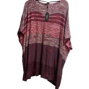 Cupio L/XL Oversized Top Multi-Colored V-Neck Short Sleeve Relaxed Fit NWT